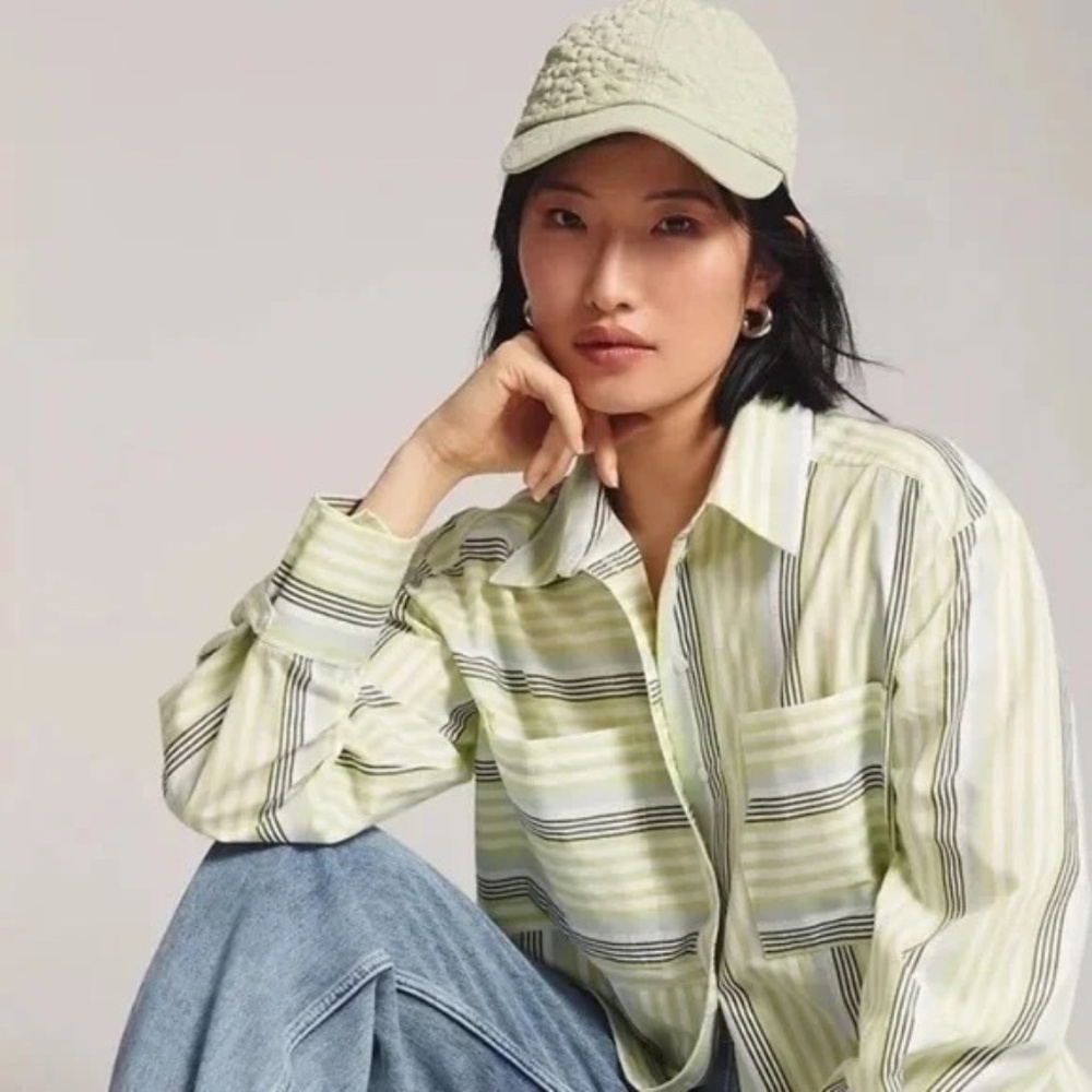 NWT Free People Bow Peep Baseball Hat Floral Sage Green